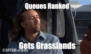A Man Sitting In A Car With The Words Queues Ranked Gets Grasslands On The Screen GIF