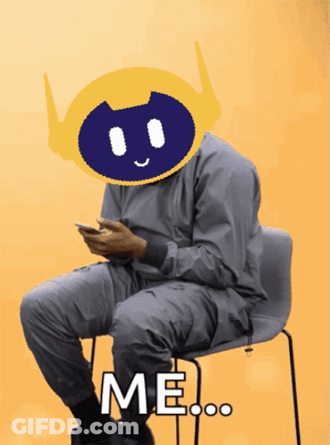 A Man Sitting In A Chair With A Robot Head On His Head And The Words Me On The Bottom GIF