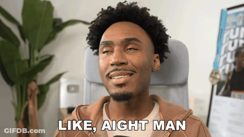 A Man Sitting In A Chair With His Eyes Closed And Says Like Aight Man GIF