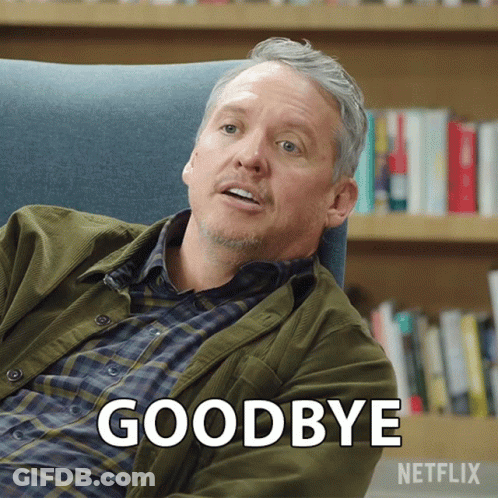 A Man Sitting In A Chair With The Word Goodbye Written On His Face GIF