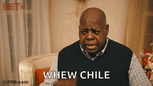 A Man Sitting In A Chair With The Word Whew Chile Written On His Chest GIF