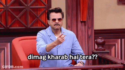 A Man Sitting In A Chair With The Words Dimag Kharab Hai Tera On The Bottom GIF