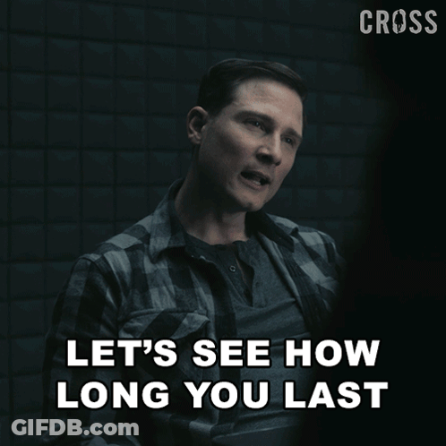 A Man Sitting In A Chair With The Words Let 'S See How Long You Last Above Him GIF