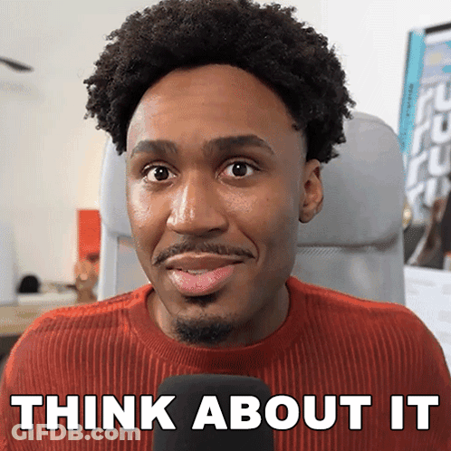 A Man Sitting In A Chair With The Words Think About It On The Bottom GIF