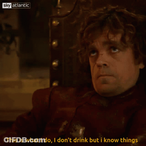 A Man Sitting In A Chair With The Words " This Is What I Do I Don 'T Drink But I Know Things " GIF