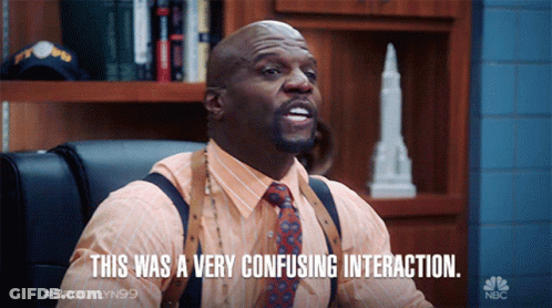 A Man Sitting In A Chair With The Words " This Was A Very Confusing Interaction " GIF