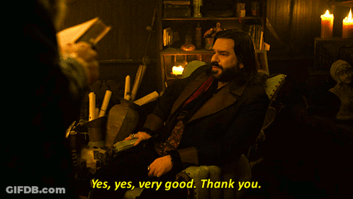 A Man Sitting In A Chair With The Words Yes Yes Very Good Thank You Below Him GIF