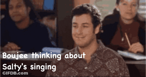 A Man Sitting In A Classroom With The Words Boujee Thinking About Salty 'S Singing GIF