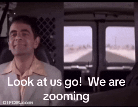 A Man Sitting In A Van With The Words Look At Us Go We Are Zooming Below Him GIF