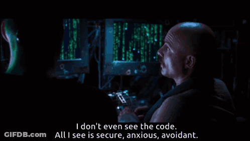 A Man Sitting In Front Of A Computer Screen Says I Don T Even See The Code GIF
