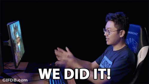 A Man Sitting In Front Of A Computer With The Words We Did It Written On The Screen GIF