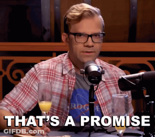 A Man Sitting In Front Of A Microphone Holding A Glass Of Champagne And Says That 'S A Promise GIF