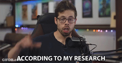 A Man Sitting In Front Of A Microphone With The Words According To My Research Written Below Him GIF