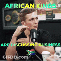 A Man Sitting In Front Of A Microphone With The Words African Kings Are Discussing Business GIF