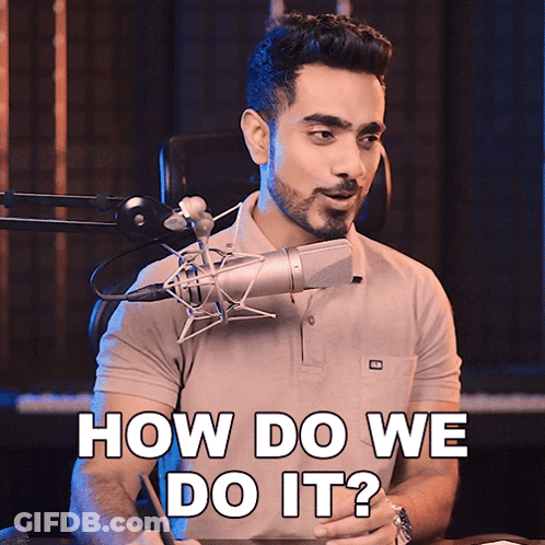 A Man Sitting In Front Of A Microphone With The Words How Do We Do It GIF
