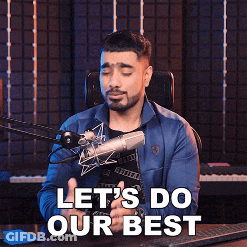 A Man Sitting In Front Of A Microphone With The Words Let 'S Do Our Best Above Him GIF