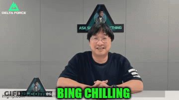 A Man Sitting In Front Of A Wall With The Words Bing Chilling Above Him GIF