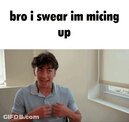 A Man Sitting In Front Of A Window With The Words Bro I Swear Im Micing Up GIF