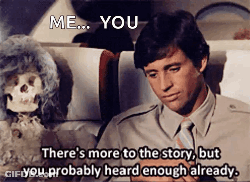 Man Sitting Next To Skeleton With Words GIF