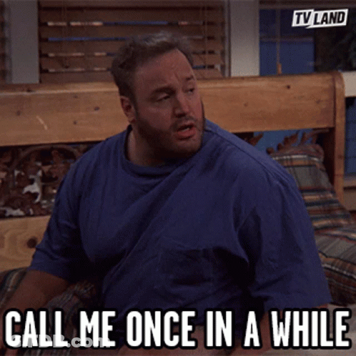 A Man Sitting On A Bed With The Words Call Me Once In A While GIF