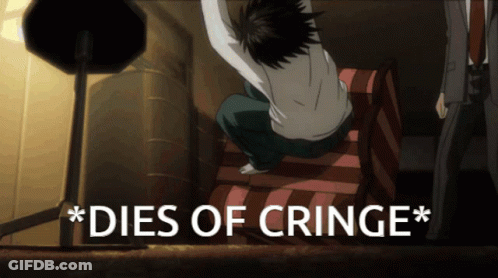 A Man Sitting On A Box With The Words * Dies Of Cringe * On The Bottom GIF