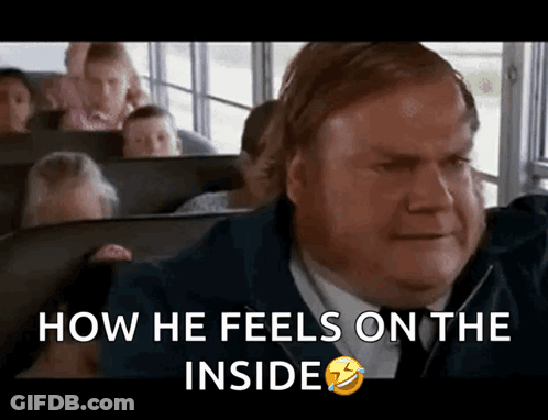 A Man Sitting On A Bus With The Words How He Feels On The Inside Below Him GIF