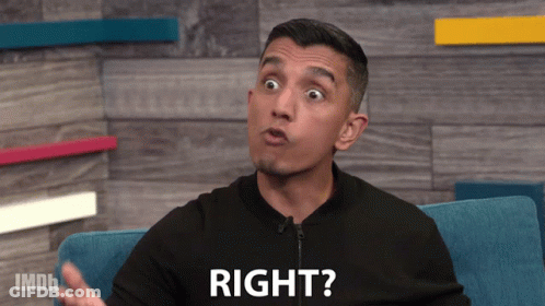 A Man Sitting On A Couch With The Word Right Written On His Face GIF