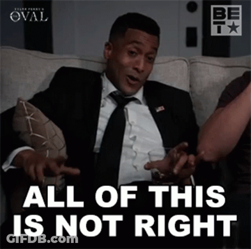 A Man Sitting On A Couch With The Words All Of This Is Not Right GIF