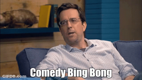 A Man Sitting On A Couch With The Words Comedy Bing Bong On The Bottom GIF