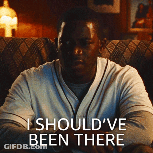 A Man Sitting On A Couch With The Words " I Should 'Ve Been There " Above Him GIF
