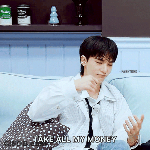 Man Sitting On Couch Take All My Money GIF