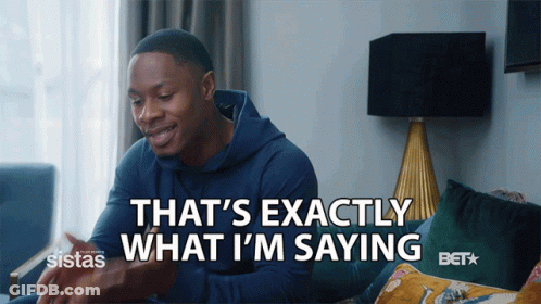 A Man Sitting On A Couch With The Words That 'S Exactly What I 'M Saying Behind Him GIF