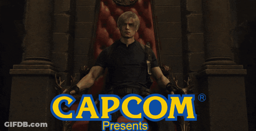 A Man Sitting On A Throne With Capcom Presents Written On The Bottom GIF