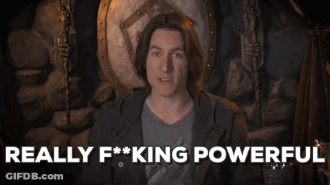 A Man Sitting On A Throne With The Words Really F ** King Powerful Above Him GIF