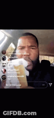 A Man Smoking A Cigarette In A Car With A Send Message Button In The Corner GIF