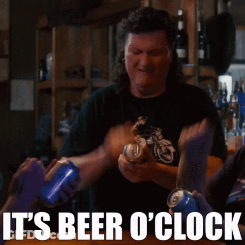Man Smoking Cigarette With Beer O Clock Text GIF