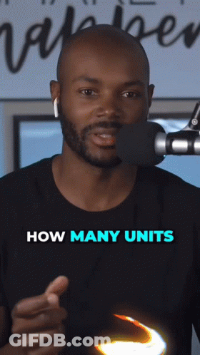 A Man Speaking Into A Microphone With The Words " How Many Units " On The Bottom GIF