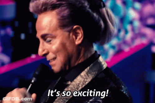 A Man Speaking Into A Microphone With The Words It 'S So Exciting GIF