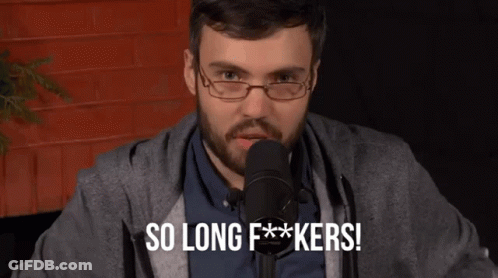 A Man Speaking Into A Microphone With The Words So Long F *** Kers GIF