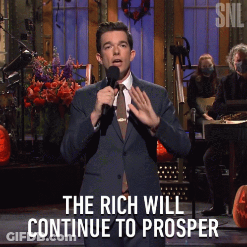 A Man Speaking Into A Microphone With The Words The Rich Will Continue To Prosper On The Bottom GIF