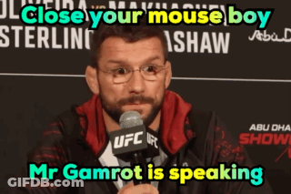 A Man Speaking Into A UFC Microphone With A Caption That Says Close Your Mouse Boy Mr Gamrot Is Speaking GIF