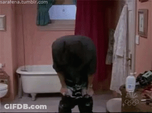 A Man Standing In A Bathroom With The Website Sarafena.tumblr.com On The Bottom Right GIF
