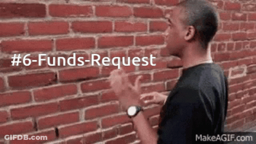 A Man Standing In Front Of A Brick Wall With The Words # 6-Funds-Request Written Above Him GIF