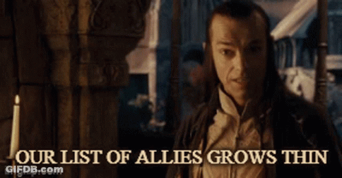 A Man Standing In Front Of A Candle With The Words Our List Of Allies Grows Thin On The Bottom GIF