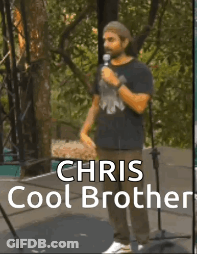 A Man Standing In Front Of A Microphone With The Name Chris Cool Brother Written On The Bottom GIF