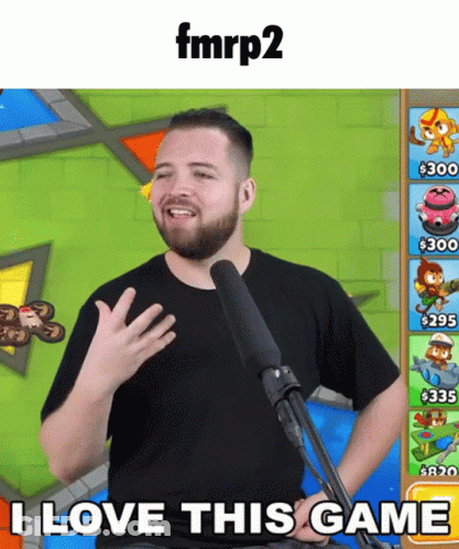 A Man Standing In Front Of A Microphone With The Words I Love This Game On The Bottom GIF