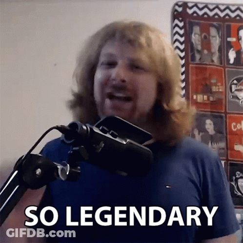 A Man Standing In Front Of A Microphone With The Words So Legendary Written On The Bottom GIF