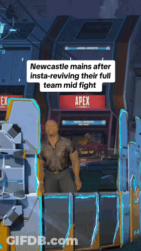A Man Standing In Front Of A Sign That Says Apex On It GIF