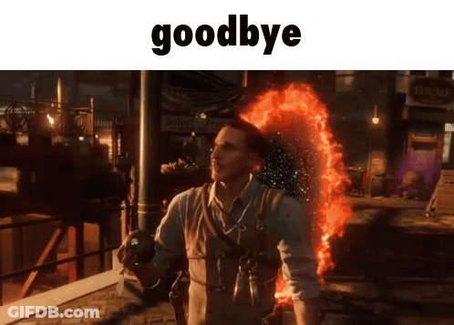 A Man Standing In Front Of A Sign That Says " Goodbye " GIF
