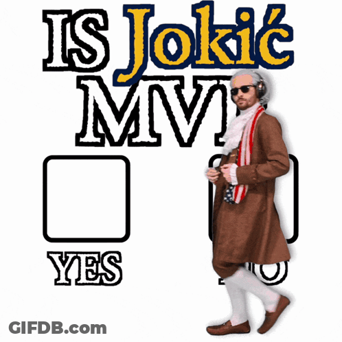 A Man Standing In Front Of A Sign That Says Is Jokic Mvp Yes Or No GIF